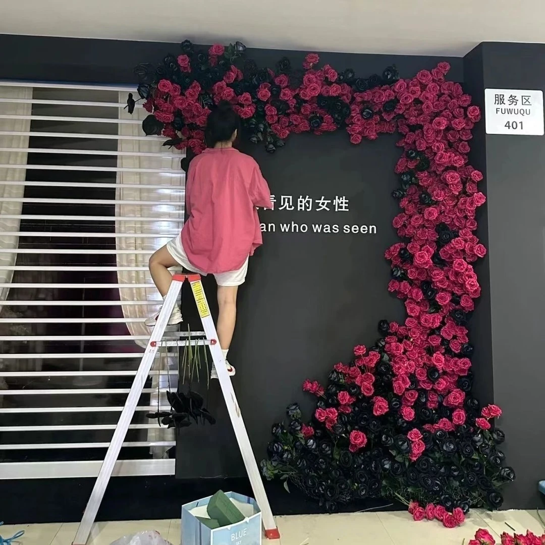 仿真花高级感逼真玫瑰花花墙瀑布背景打卡布置拍照瀑布仿真花