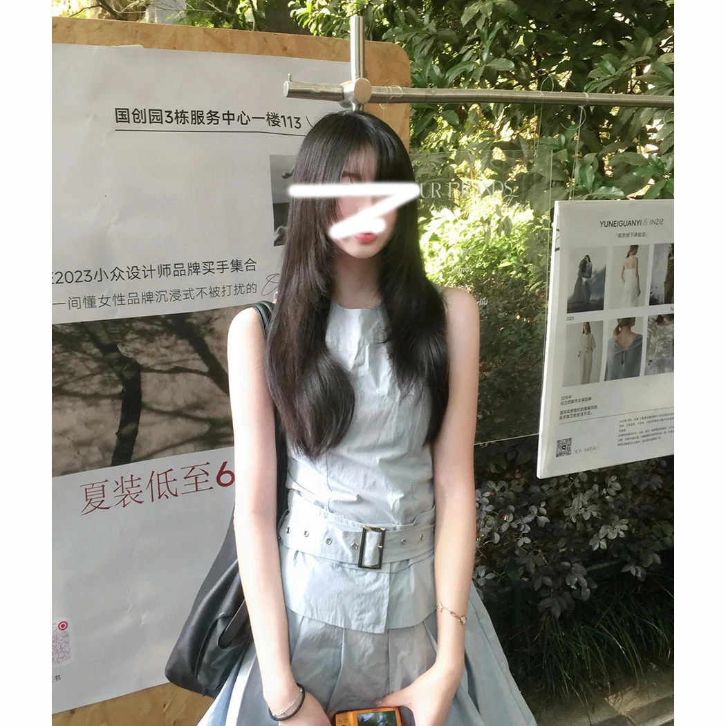 韩版夏季休闲气质设计感超显瘦修身辣妹工装百褶A字裙连衣裙短裙