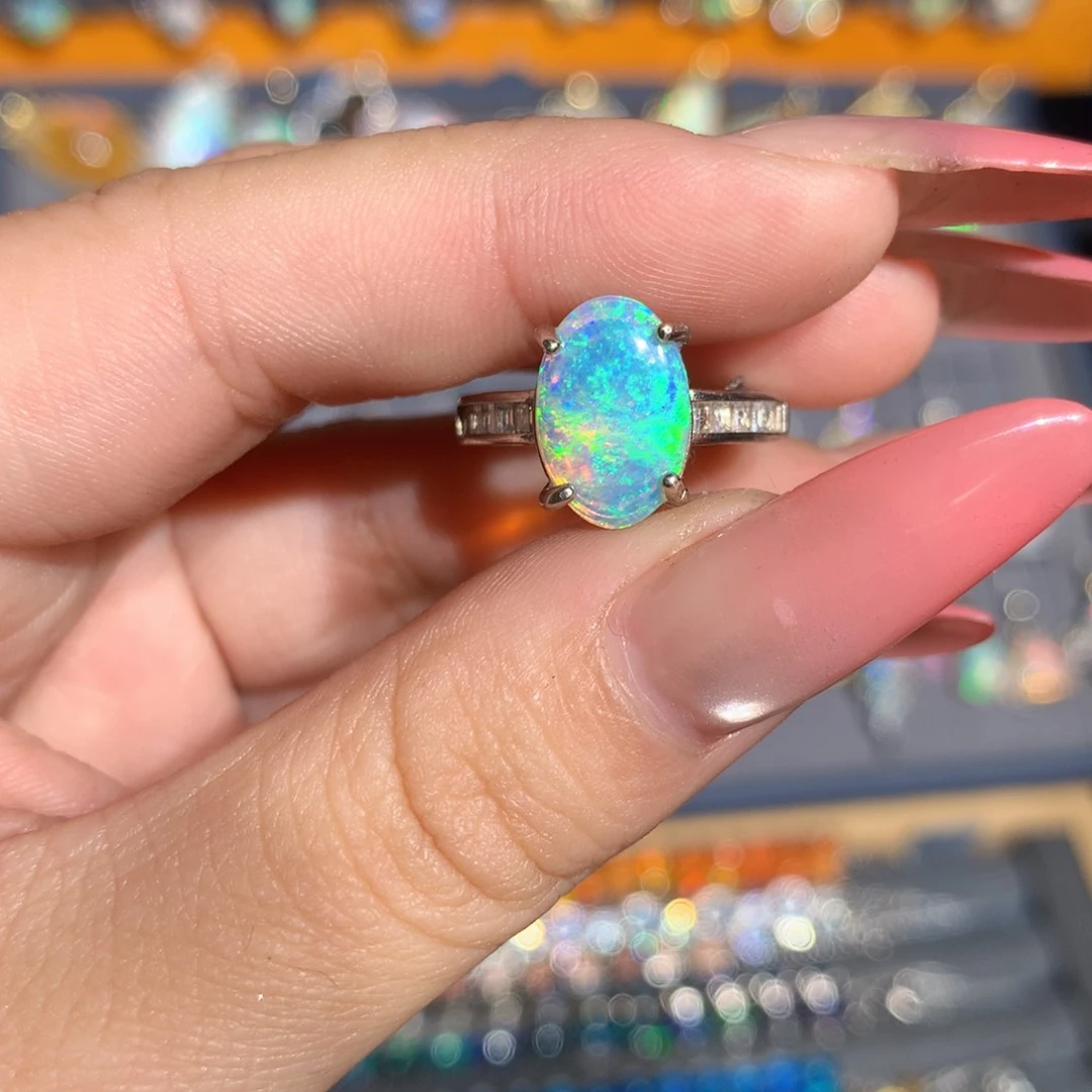 银S925镶嵌欧泊澳洲欧泊戒指l