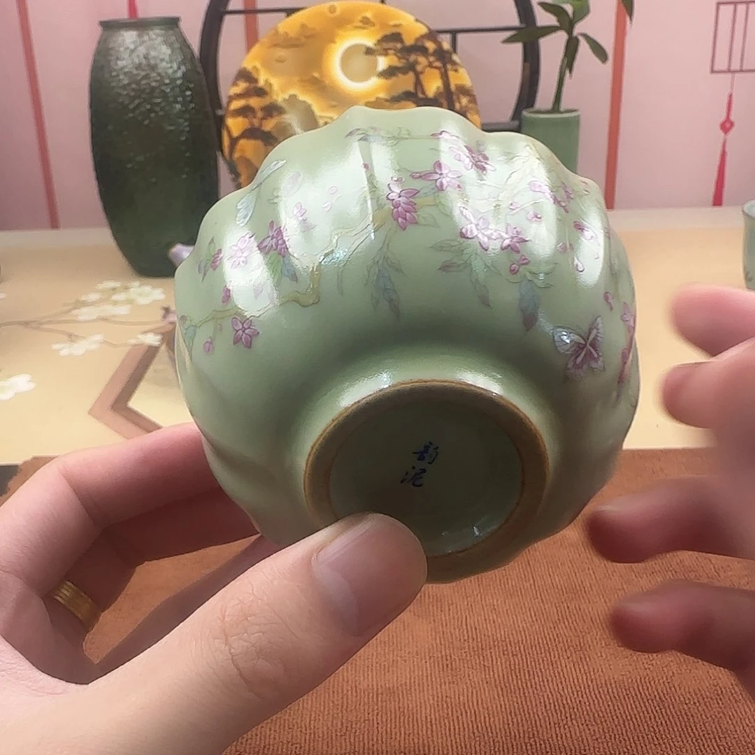 苏打釉紫藤花菊花主人杯