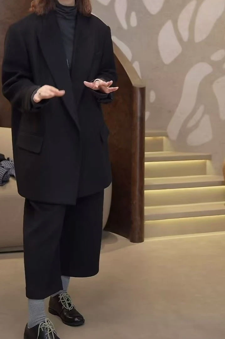 Li Wang/里望2024设计师款 冬季 真丝羊绒羊毛西装大衣外套