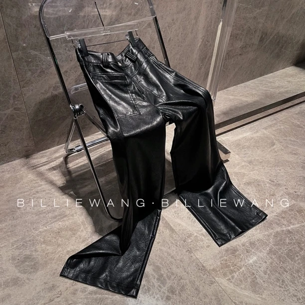 BW独立设计师高定｜超绝版型肌理裂纹蛋白皮直筒裤