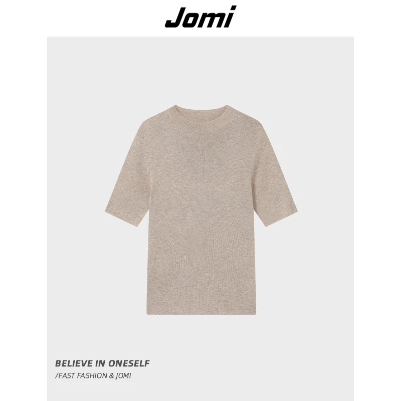 JOMI秋季新款中袖针织衫女修身基础款内搭外穿显瘦上衣