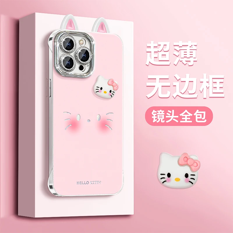 蝴蝶结猫咪适用苹果华为vivo小米oppo羽纱无边框支架手机壳女防摔