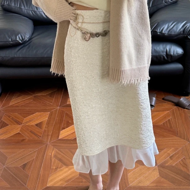 Vane | 泡泡褶皱提花拼接簿纱可拆卸双层人鱼半裙