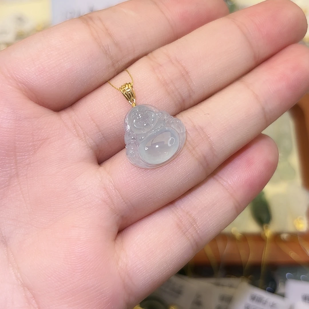 翡翠18K金镶嵌颈饰佛公