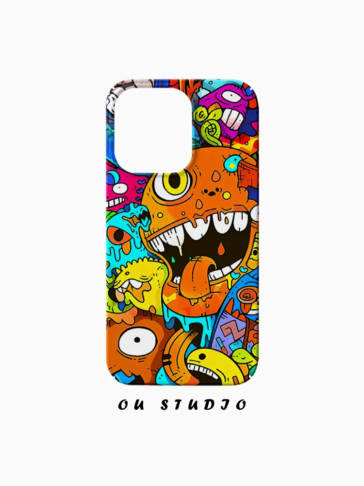 OU趣味怪兽涂鸦适用于苹果16手机壳iPhone15新款菲林硬壳网红男女