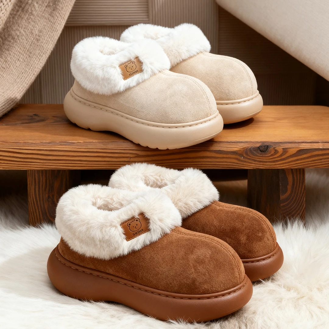 高帮厚底包跟棉拖鞋女款秋冬季毛毛绒棉拖室内居家外穿防滑棉拖鞋