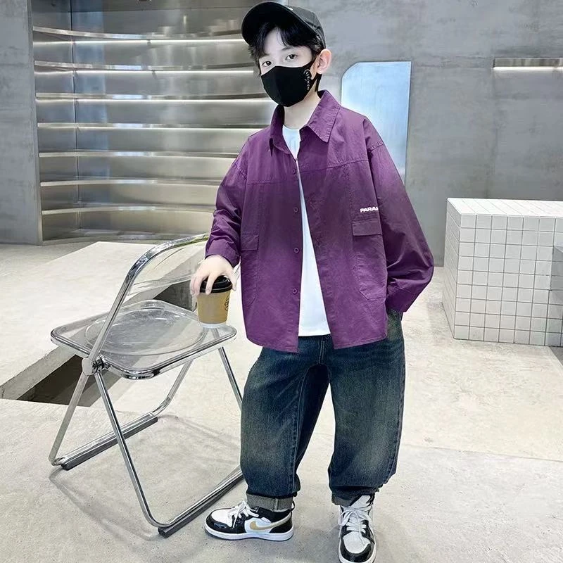 F00512男童春秋衬衫外套2025新款秋季韩版男童中大童洋气潮酷童装
