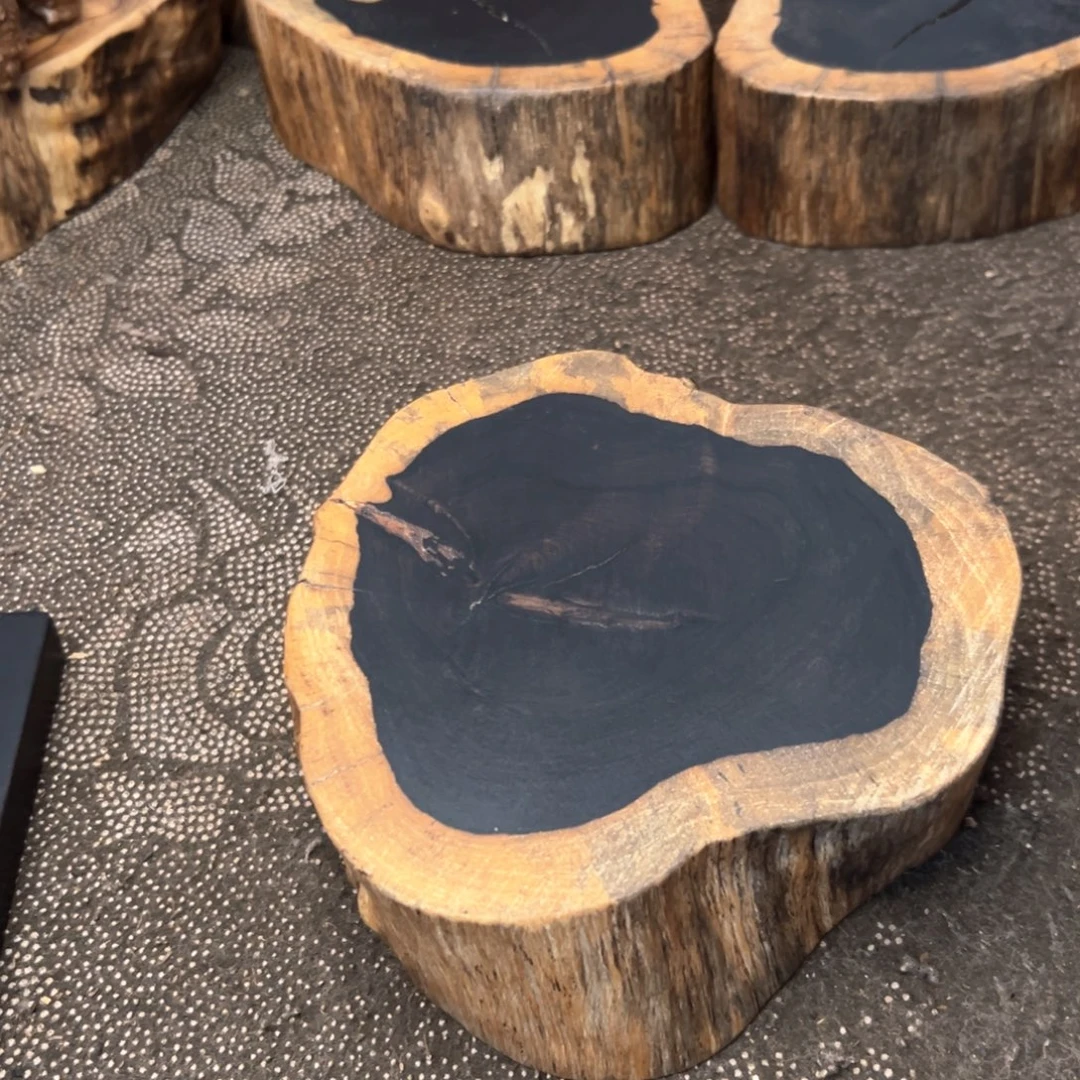 大***午木紫光檀圆切片 原皮风化风裂木料