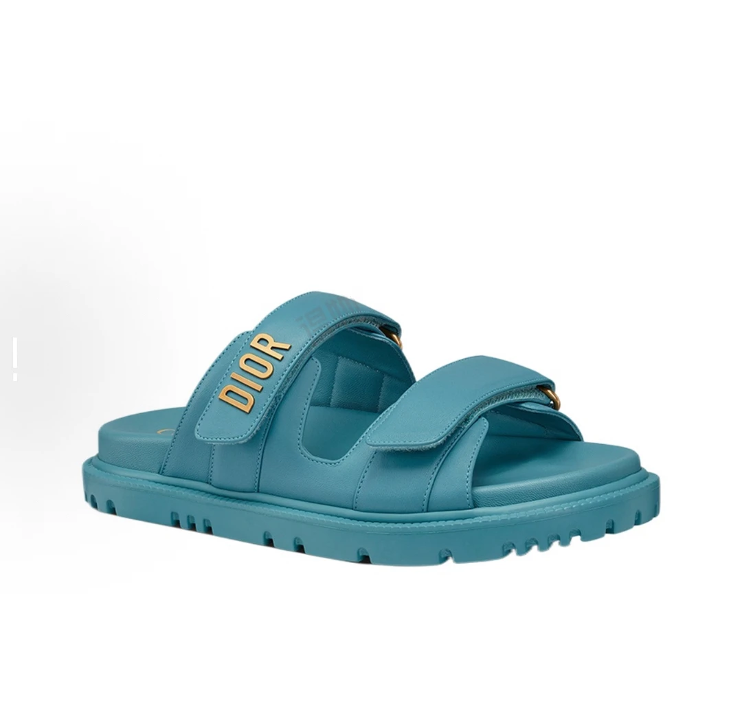 99新 DIOR/迪奥 S150 皮革 一字拖鞋 女款 蓝色35 36 36.5 37码