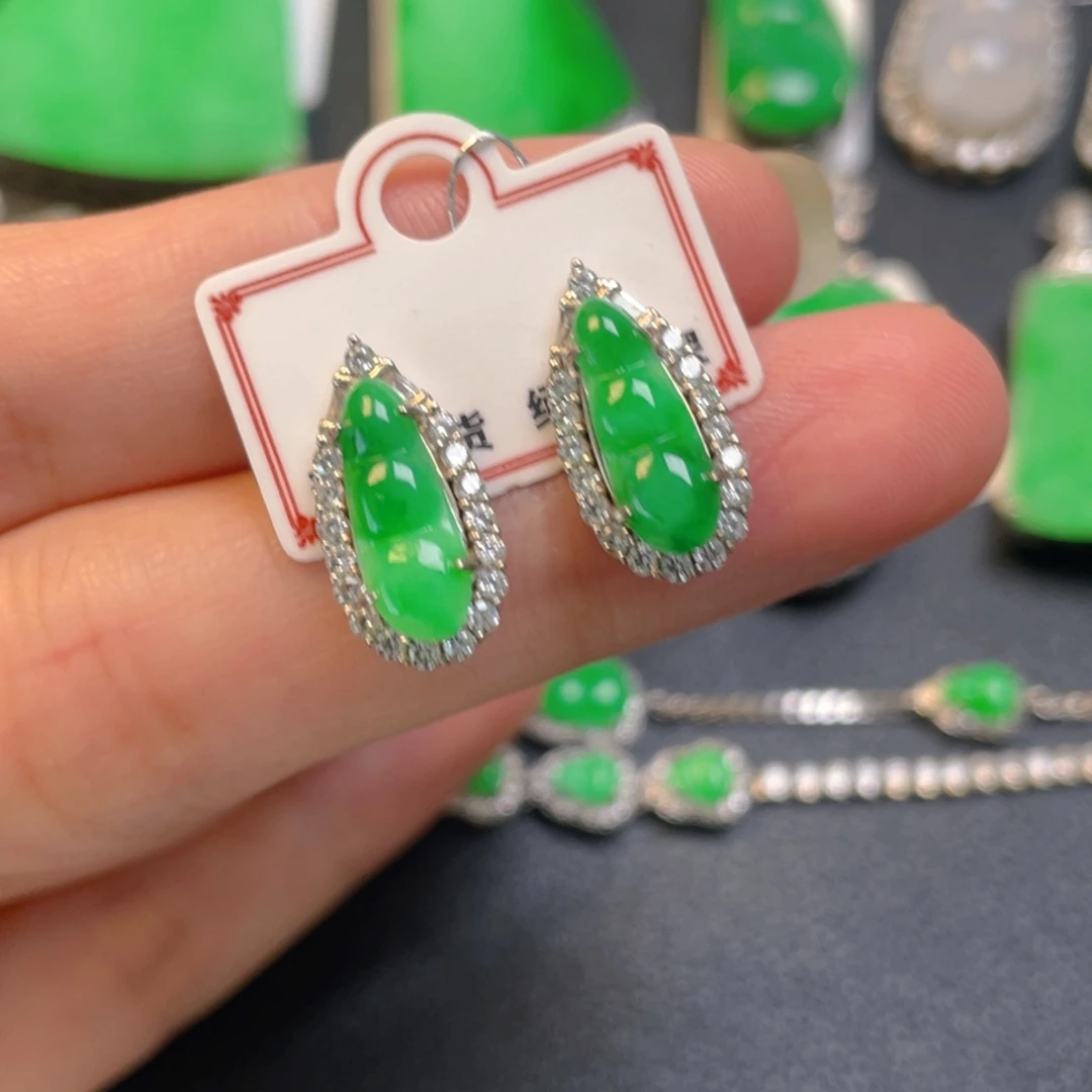 翡翠银S925镶嵌吊坠(不含链)耳钉