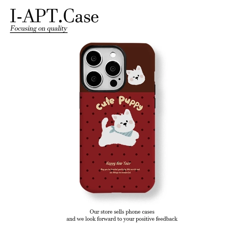 红底小波点奔跑狗菲林二合一适用于iPhone苹果华为oppo小米手机壳