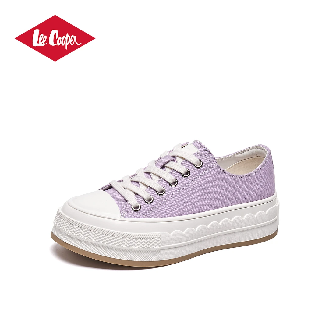 LEE COOPER厚底板鞋女2025夏新款圆头系带帆布鞋复古潮流休闲鞋