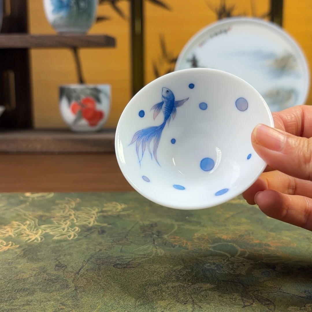 手工手绘釉下五彩茶具