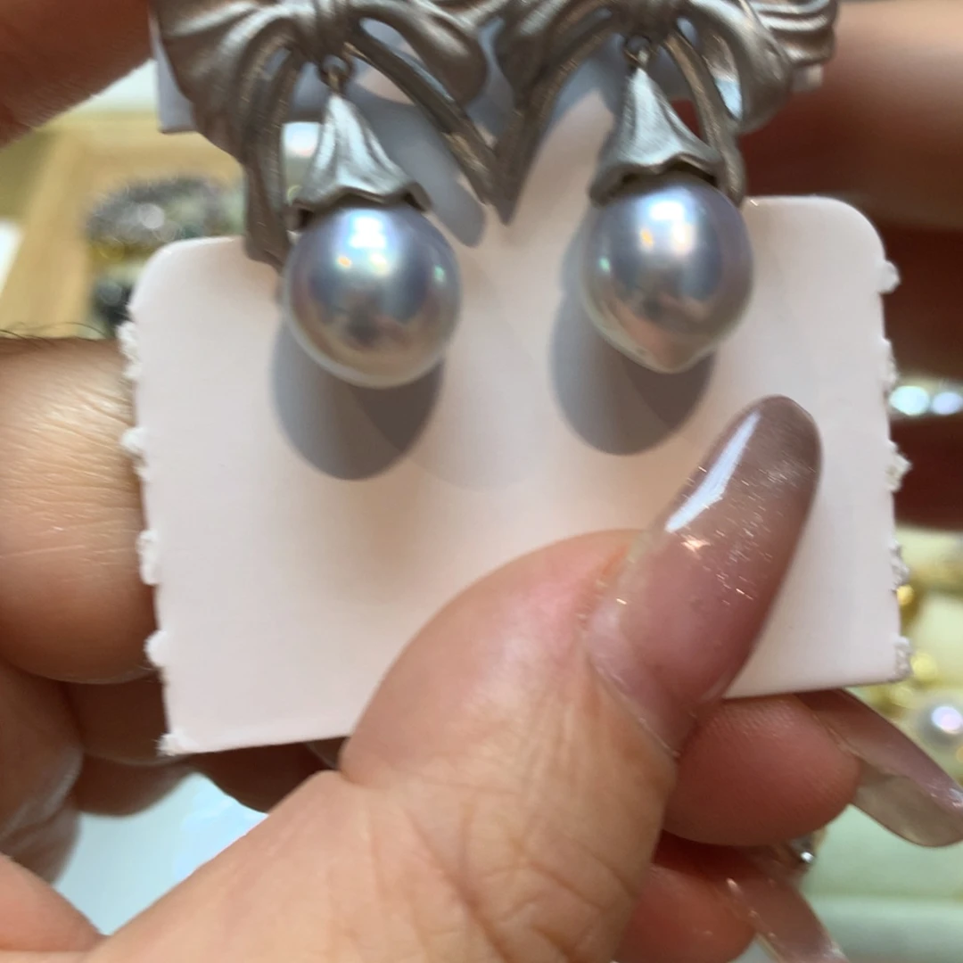 海水珍珠耳饰银S925镶嵌