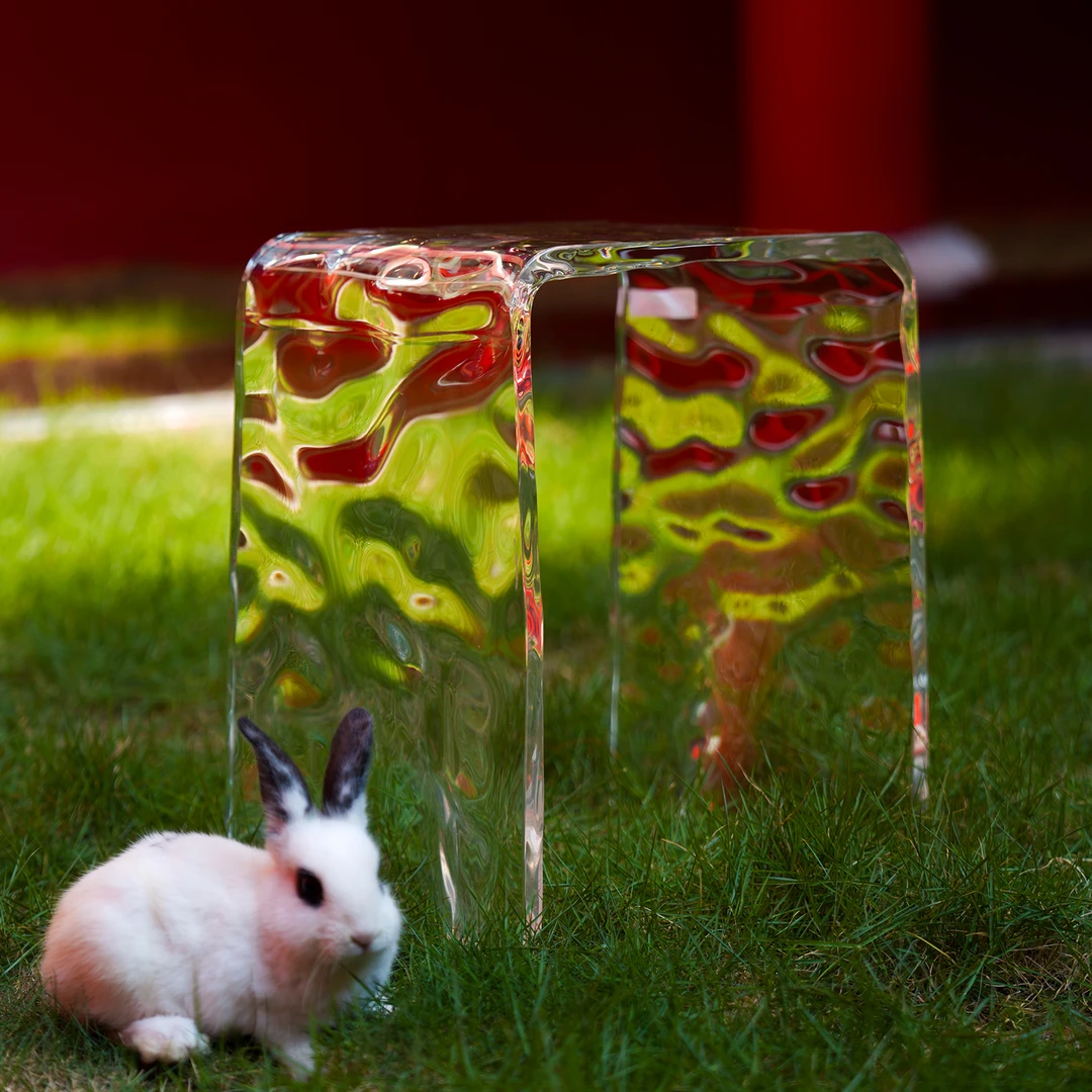 【本尼家】y16亚克力透明水波纹INS高颜值创意换鞋凳边几矮梳妆凳