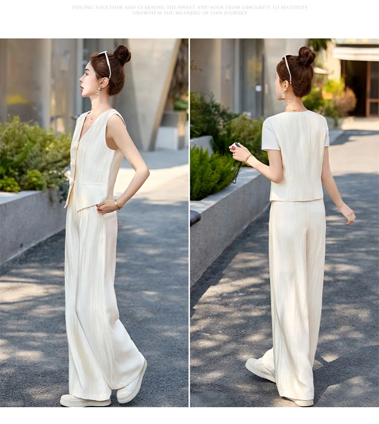 0746夏季新款短上衣背心马甲气质修身时髦高级感法式直筒裤两件套