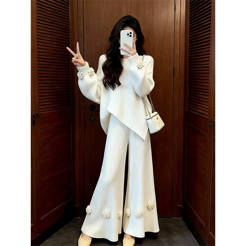 时尚不规则气质显瘦白色毛衣女款秋冬季2025新款洋气巨好看一整套