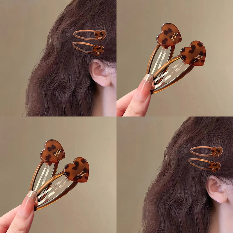韩系卡通豹纹爱心发夹女2025新款碎发bb夹早秋可爱刘海夹发卡头饰