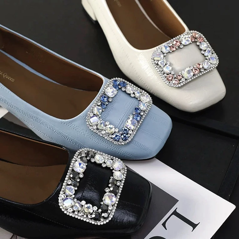 【克拉恋人】25138春秋新款时尚水钻方扣粗跟单鞋D8