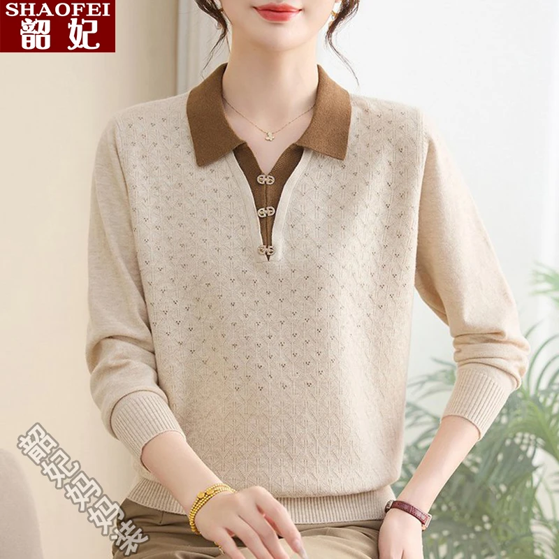 2025新款洋气上衣妈妈装春秋时尚长袖针织衫50岁中老年女宽松毛衣