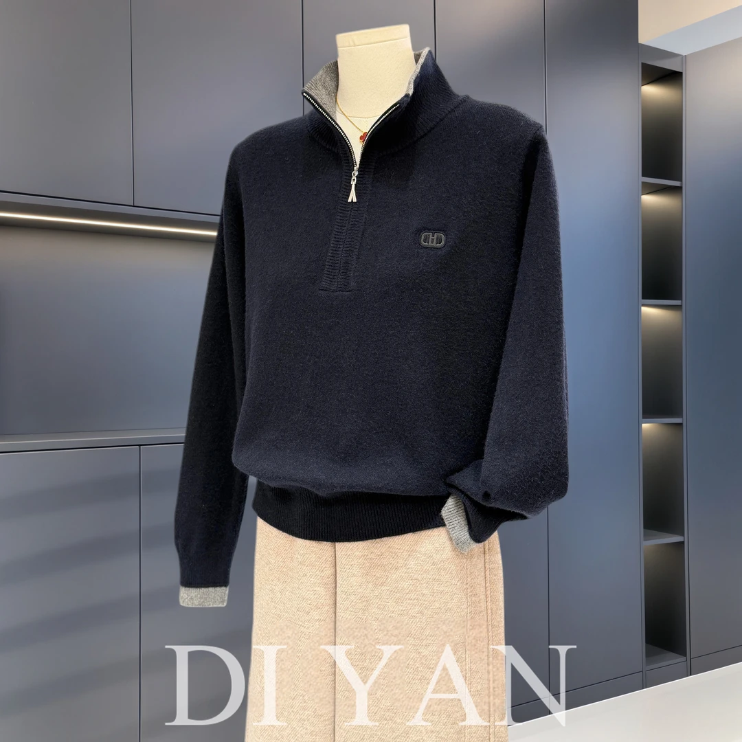 时尚休闲拉链高领针织衫女中老年冬装新款上衣气质妈妈装毛衣内搭