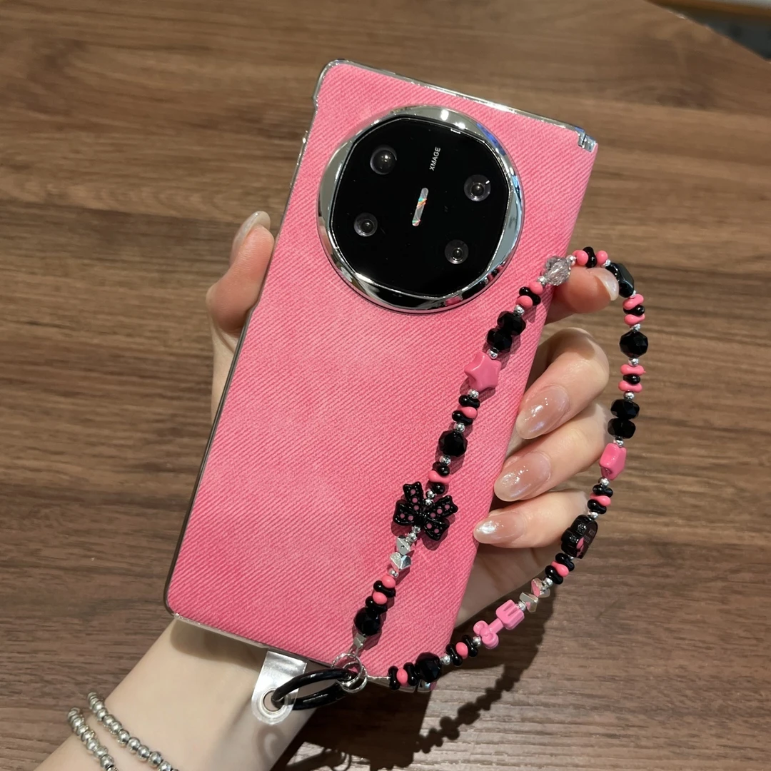 粉色牛仔纹适用华为mateX6典藏版折叠屏手机壳mateX5/X3磁吸中轴