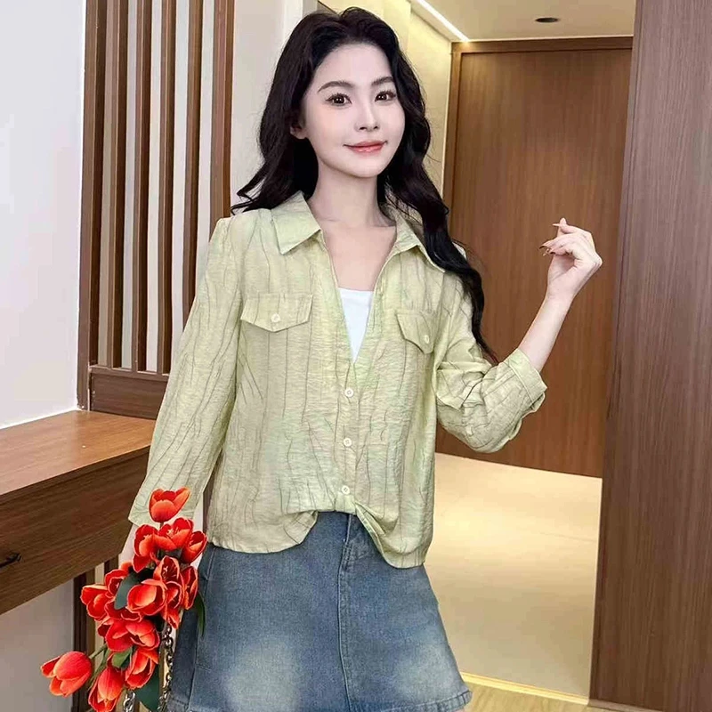 时尚七分袖假两件衬衫女士春夏2025新款别致休闲小衫百搭洋气上衣