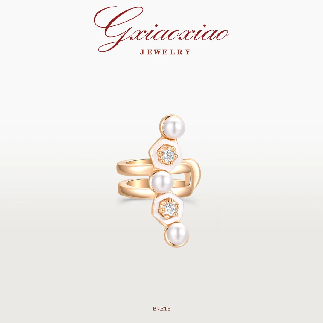 G XIAOXIAO 镀K金【星眸幻珠】法式气质高级感蜂巢耳夹 B7E15