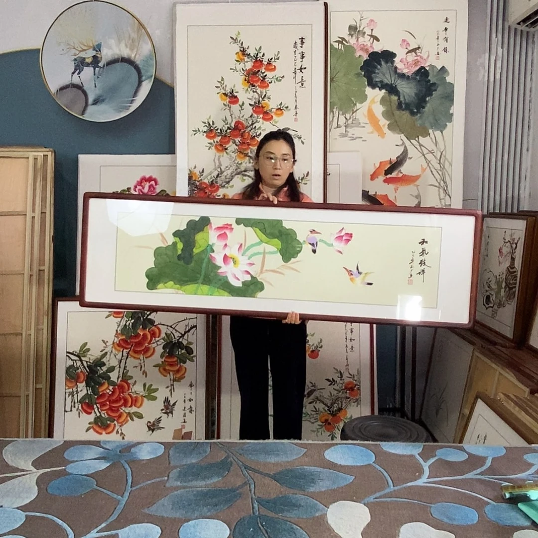 国画手写手绘国画作品带框包邮47✖️162