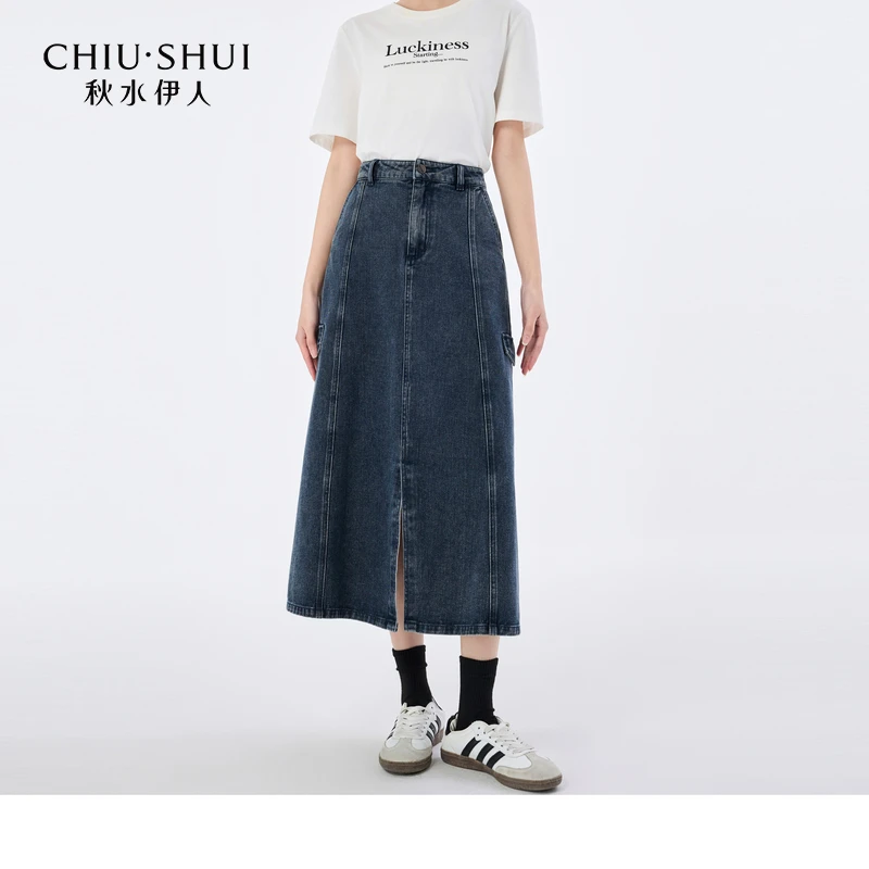 【小铃铛】秋水伊人牛仔半身裙中高腰A字裙625112B090110