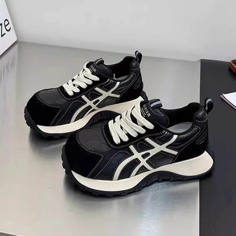 爆款小个子厚底阿甘运动鞋女2025秋新款拼色增高轻便休闲老爹鞋