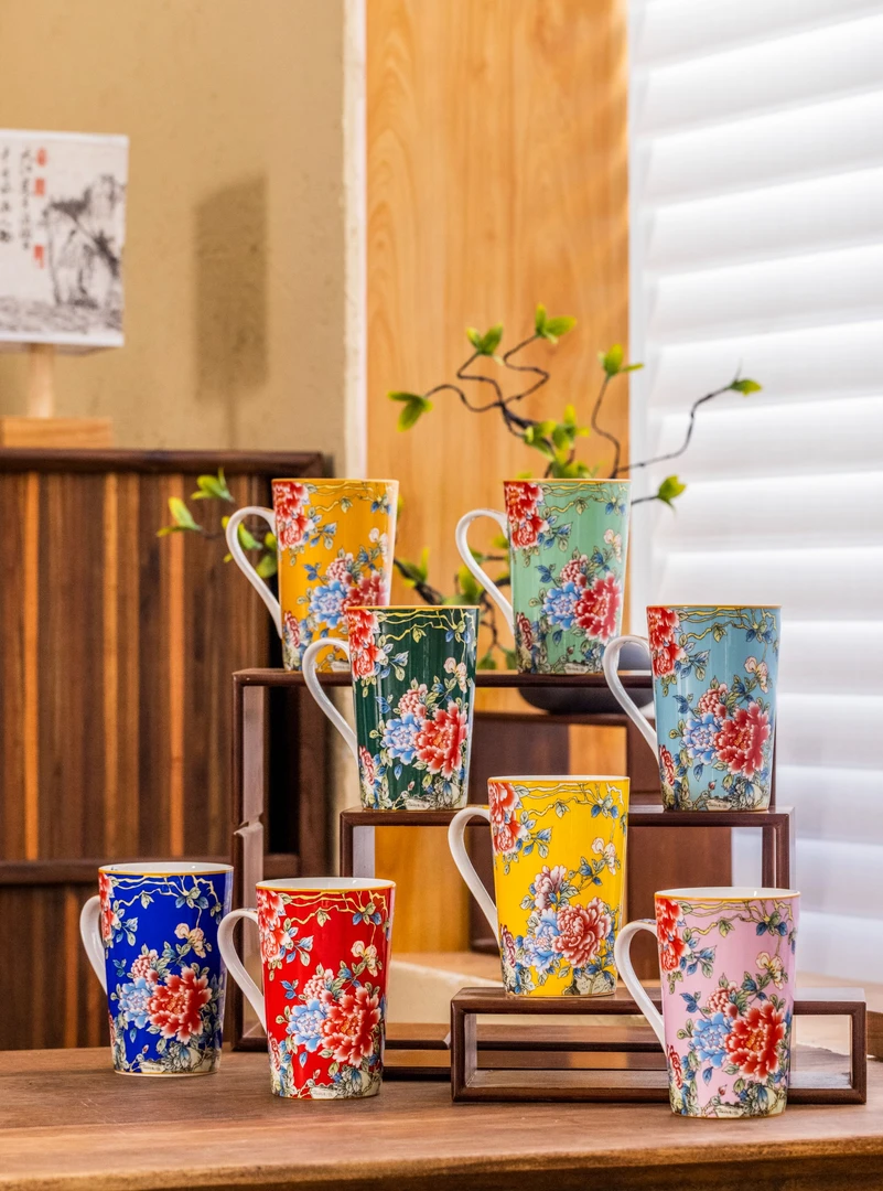 景德镇 {宫廷珐琅彩} 牡丹创意马克杯