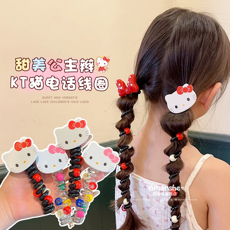 儿童可爱卡通KT猫咪电话线发圈发饰女童扎辫子神器发绳不伤发头饰