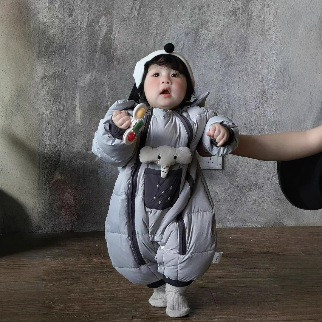 婴儿冬季羽绒服包脚连体衣超萌宝宝可爱大象款双拉链羽绒服9519