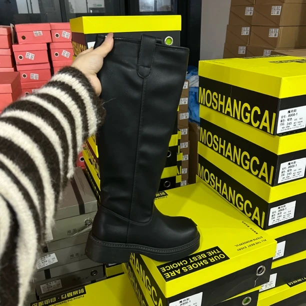 厚底长筒靴女2025新款秋冬季不过膝防滑长靴女款显瘦高筒骑士靴子