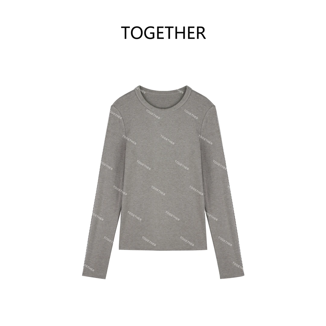 【TOGETHER】· 多衣 · 秋季百搭凹凸绣绒感羊毛长袖T恤打底W2196
