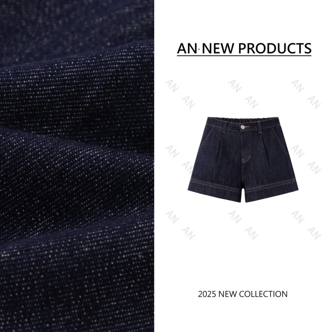 C04027复古港风潮流宽松小个子后松紧明线阔腿牛仔短裤