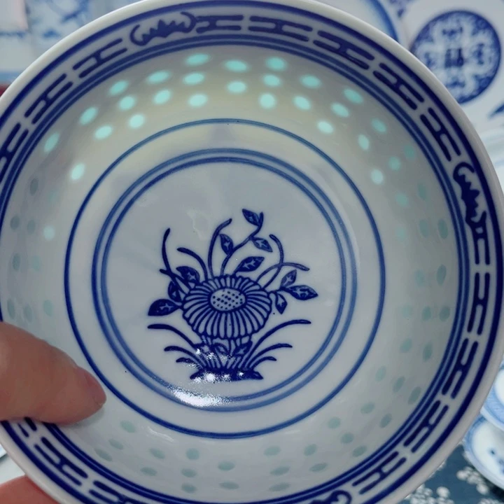 青花玲珑5寸饭碗兰花