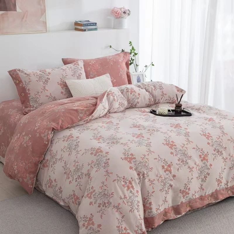 清雅紫粉夏凉被纯棉双层纱大豆被柔软可机洗 被
