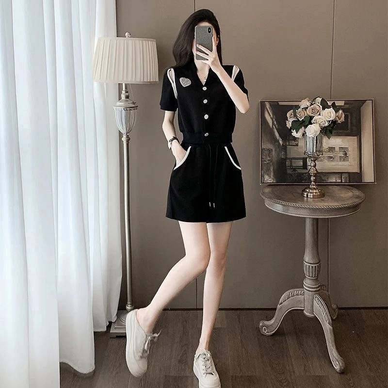 小香风露肩时尚套装女夏季显瘦减龄洋气小个子短袖阔腿裤两件套