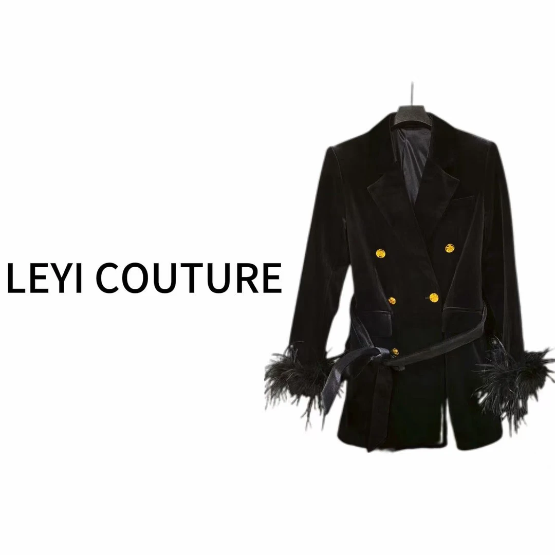 【 LEYI COUTURE】畑畑2025高端气质“鸵鸟毛”时尚外套