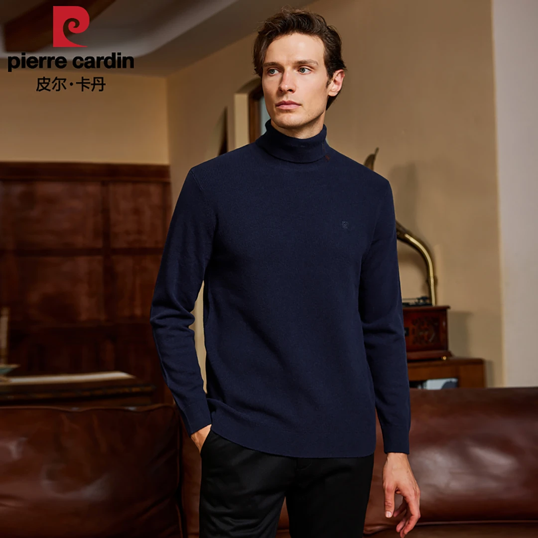 皮尔卡丹男士羊毛衫长袖舒适时尚休闲百搭半高领修身纯色保暖秋冬