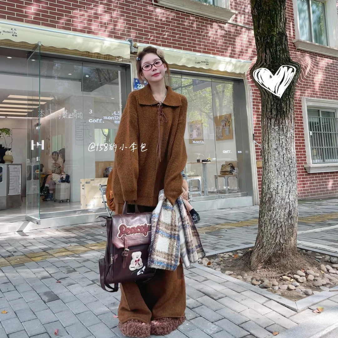 小李包自制【罗马画报】宽松慵懒针织套装秋冬女装韩系休闲百搭毛衣