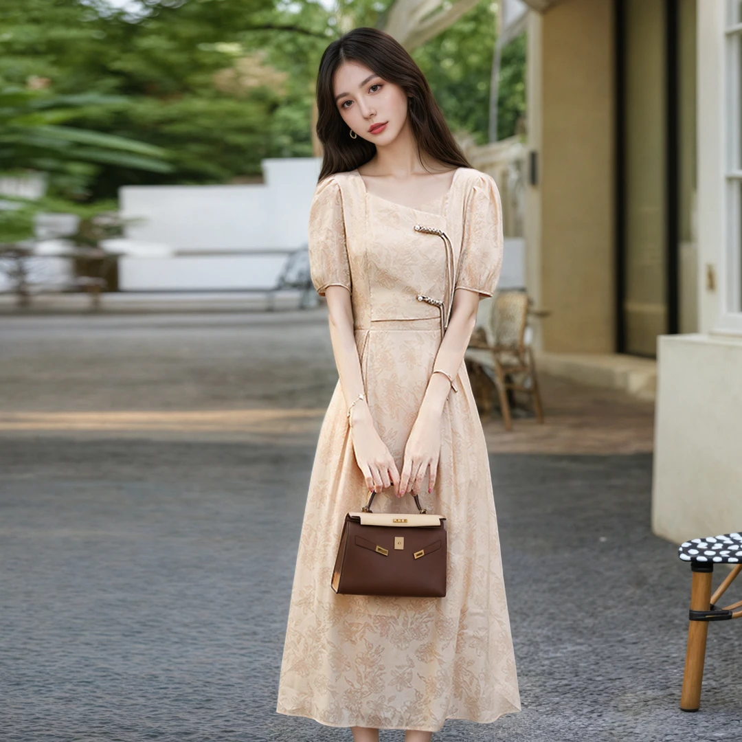 新中式改良版连衣裙女夏季2025新款显瘦淑女气质洋气印花裙子