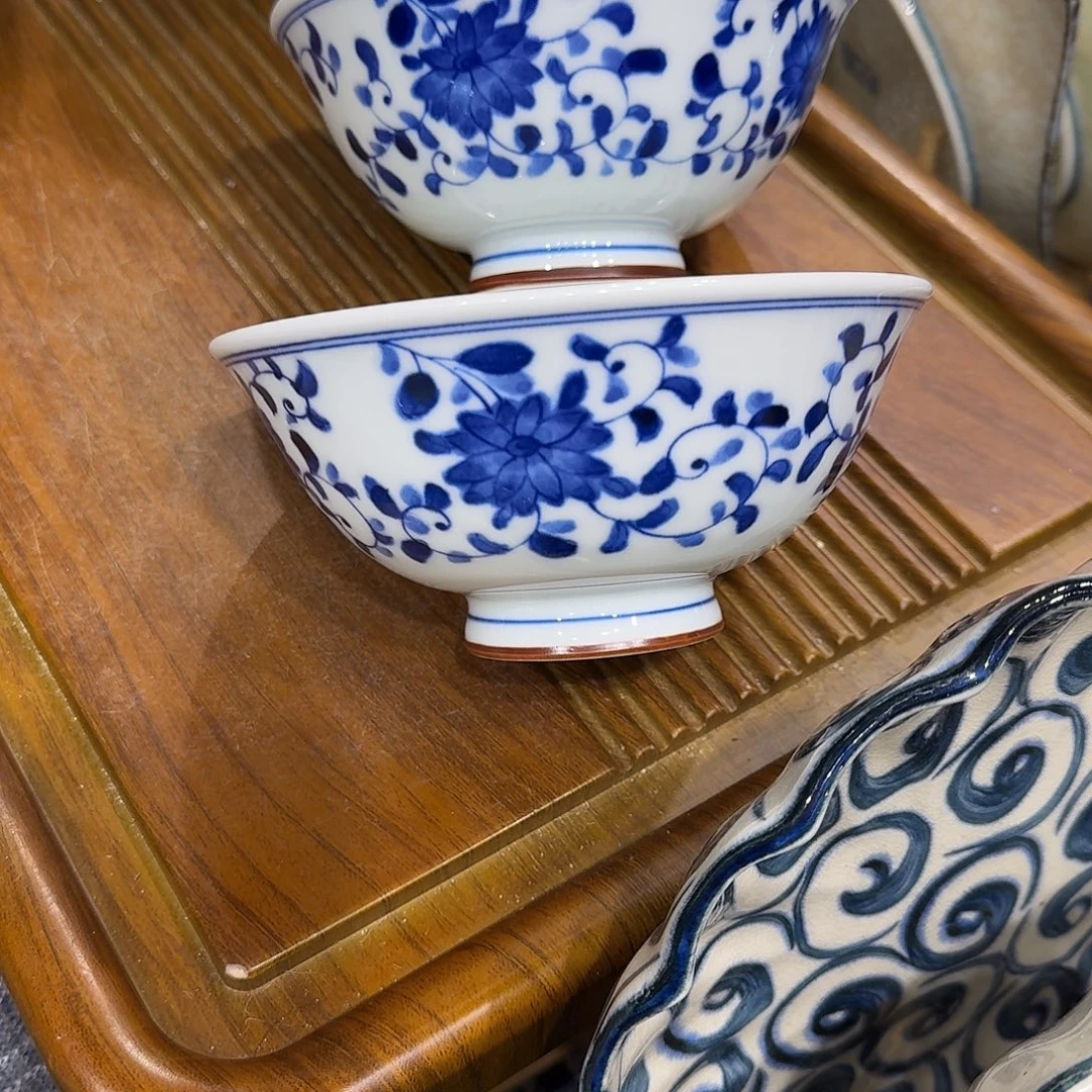 愿****瓷蓝凛堂釉下彩14.5饭碗2只装特价