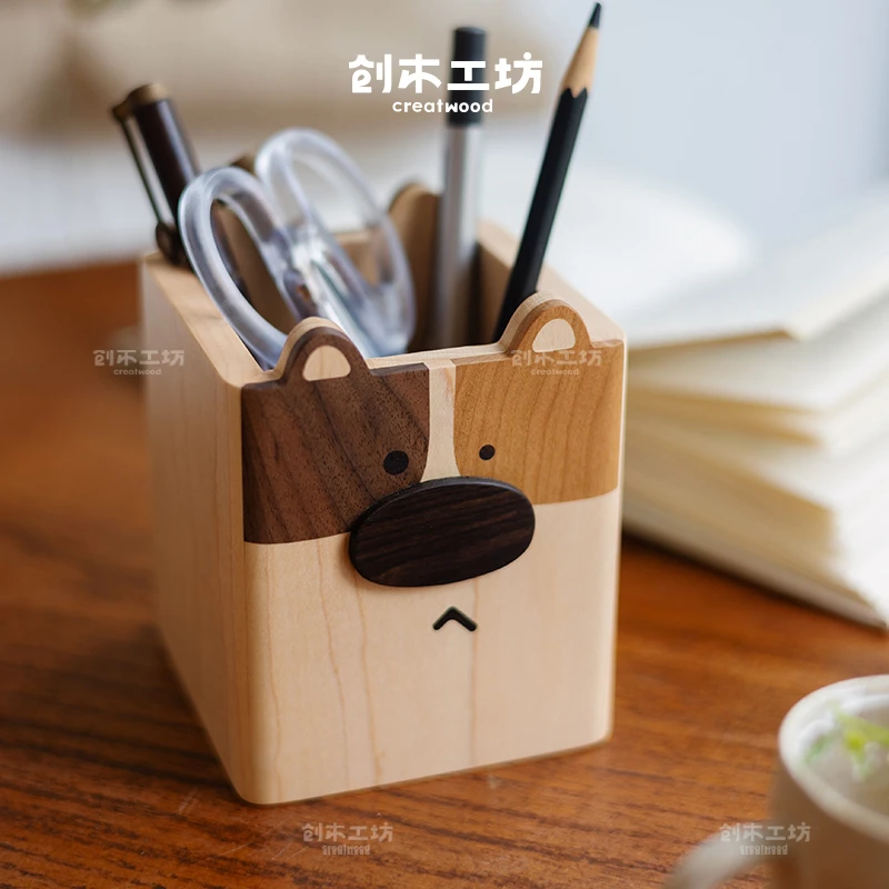 猫狗双全笔筒/创木工坊桌面化妆刷收纳整理办公学生可爱实用礼物
