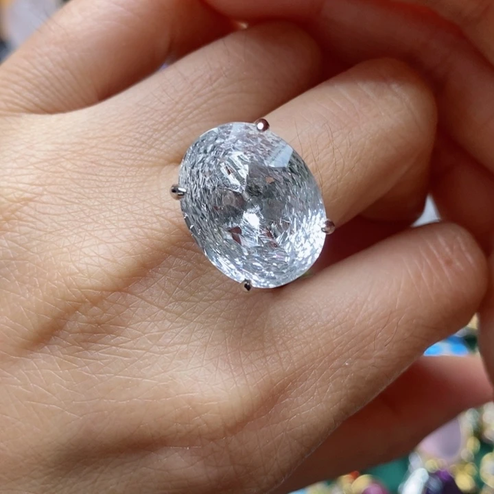 水晶戒指银S925镶嵌天然水晶戒指