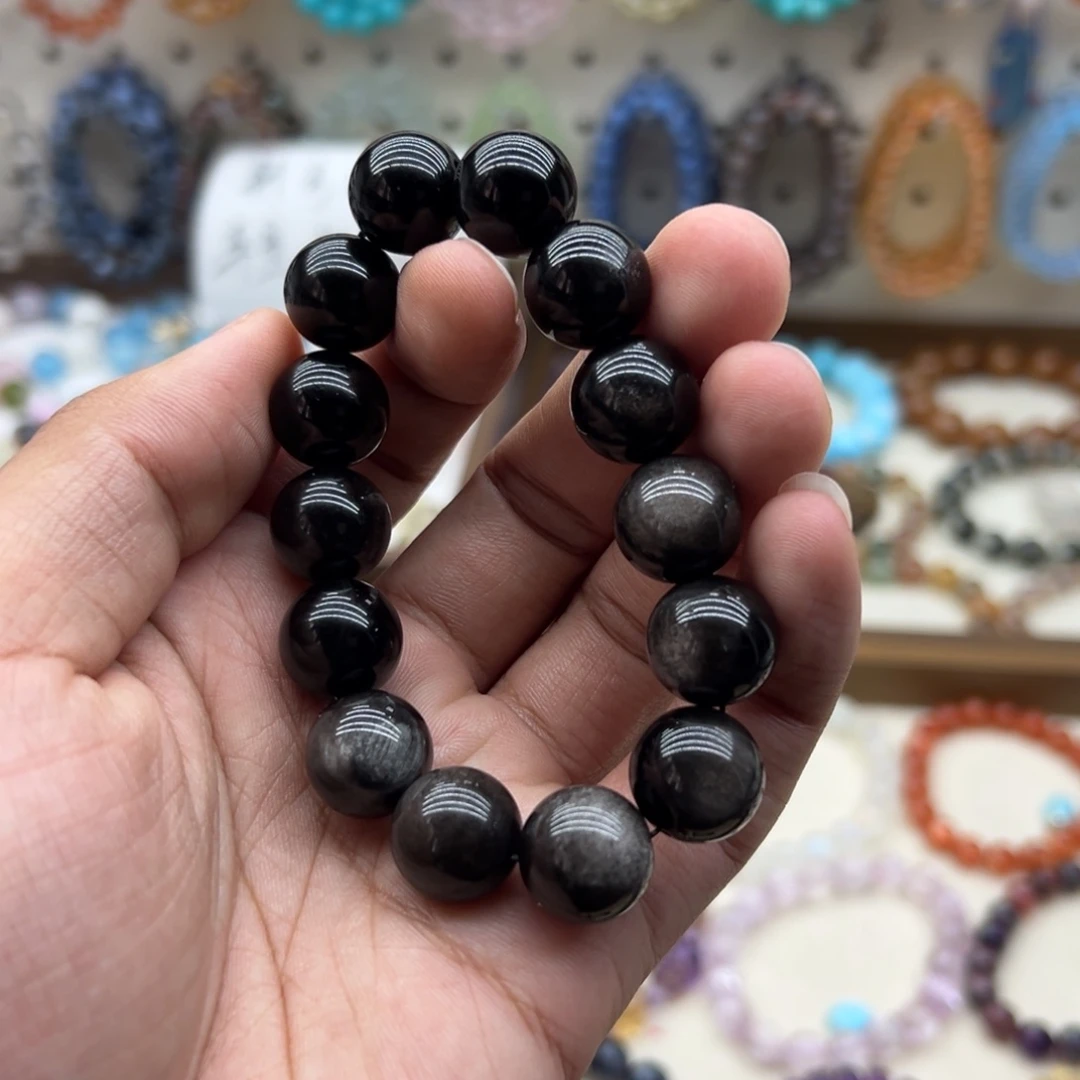 未镶嵌水晶手链14.5咪银曜石